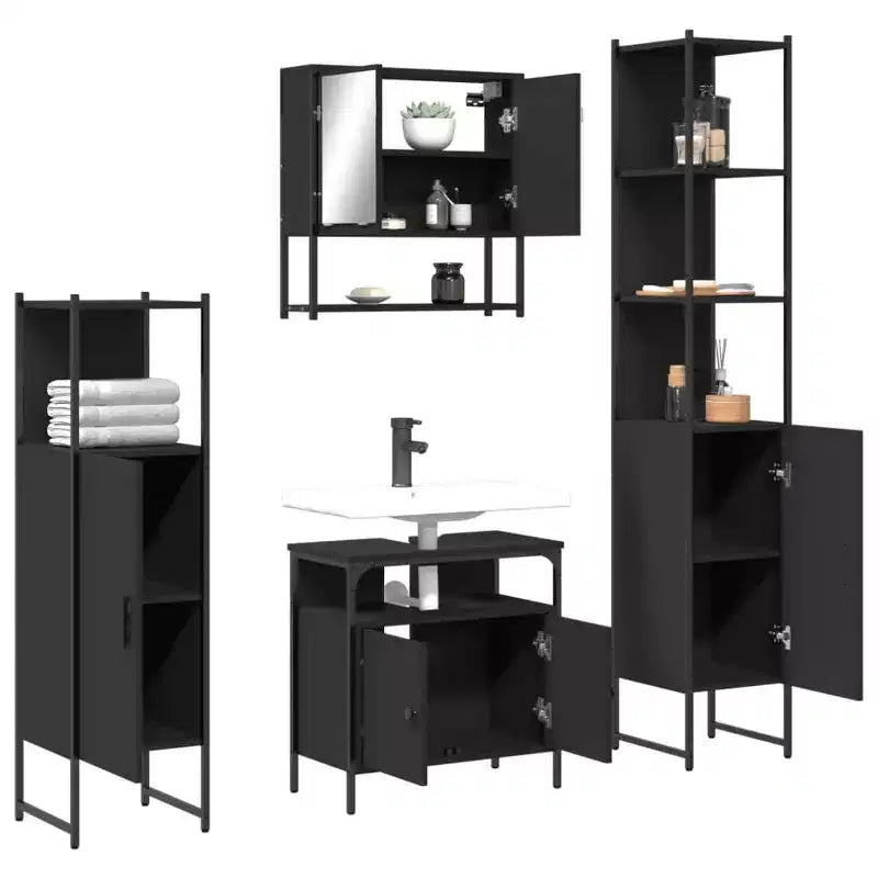 Set Mobili da Bagno con Mensola 4 pz Legno Ingegnerizzato Contenitore Moderno