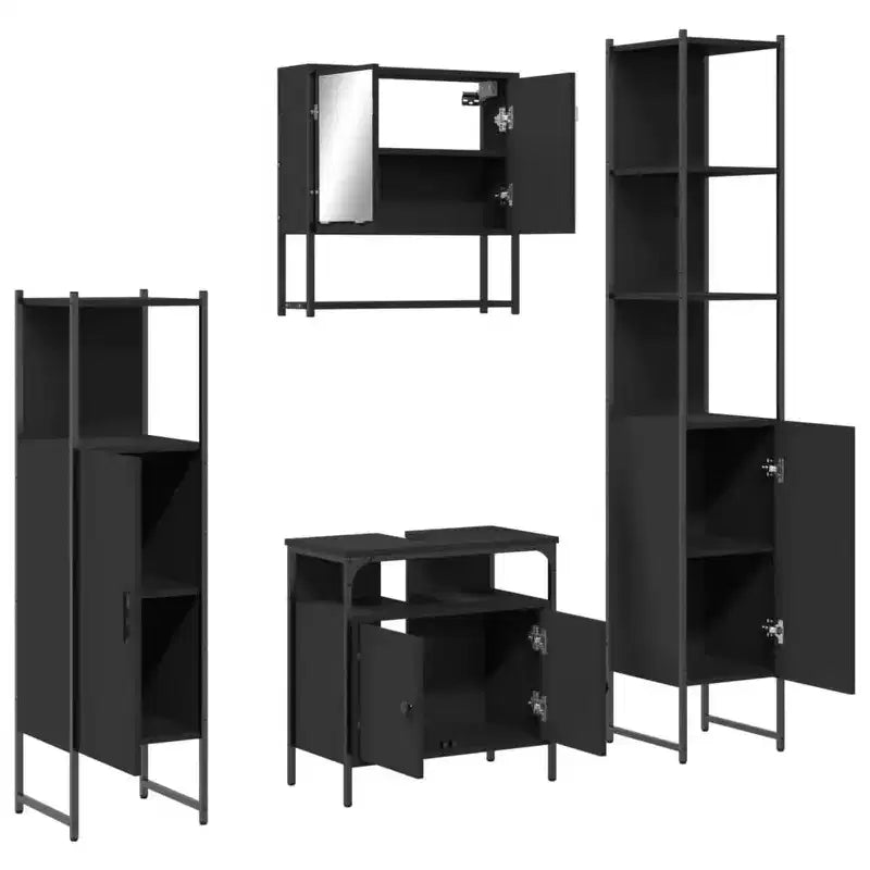 Set Mobili da Bagno con Mensola 4 pz Legno Ingegnerizzato Contenitore Moderno