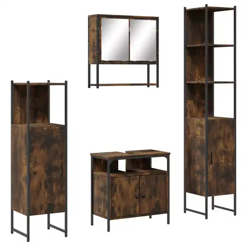 Set Mobili da Bagno con Mensola 4 pz Legno Ingegnerizzato Contenitore Moderno