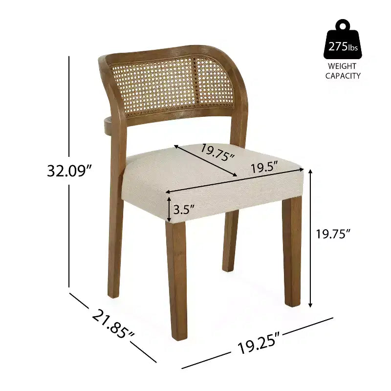 Christopher Knight Home Meera - Sedie da pranzo imbottite in legno di gomma in stile rustico con schienale curvo in rattan naturale (set da 2)
