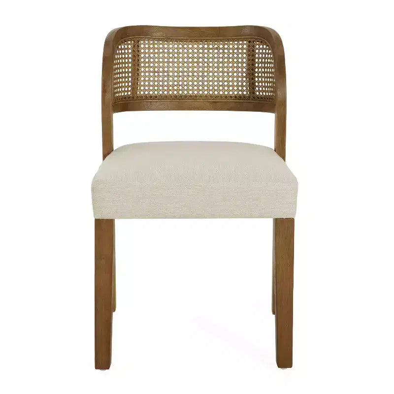 Christopher Knight Home Meera - Sedie da pranzo imbottite in legno di gomma in stile rustico con schienale curvo in rattan naturale (set da 2)