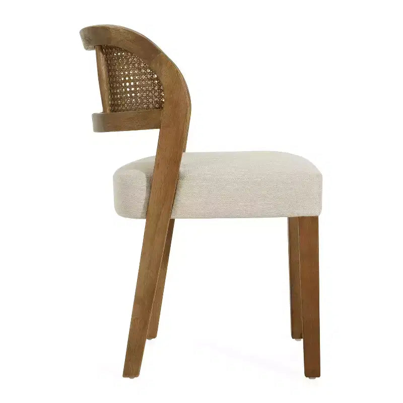 Christopher Knight Home Meera - Sedie da pranzo imbottite in legno di gomma in stile rustico con schienale curvo in rattan naturale (set da 2)