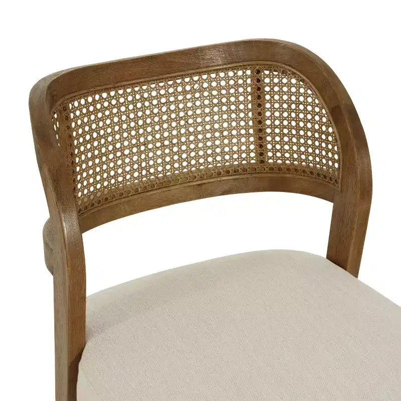 Christopher Knight Home Meera - Sedie da pranzo imbottite in legno di gomma in stile rustico con schienale curvo in rattan naturale (set da 2)