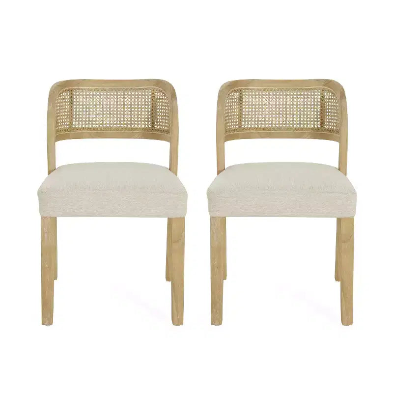 Christopher Knight Home Meera - Sedie da pranzo imbottite in legno di gomma in stile rustico con schienale curvo in rattan naturale (set da 2)