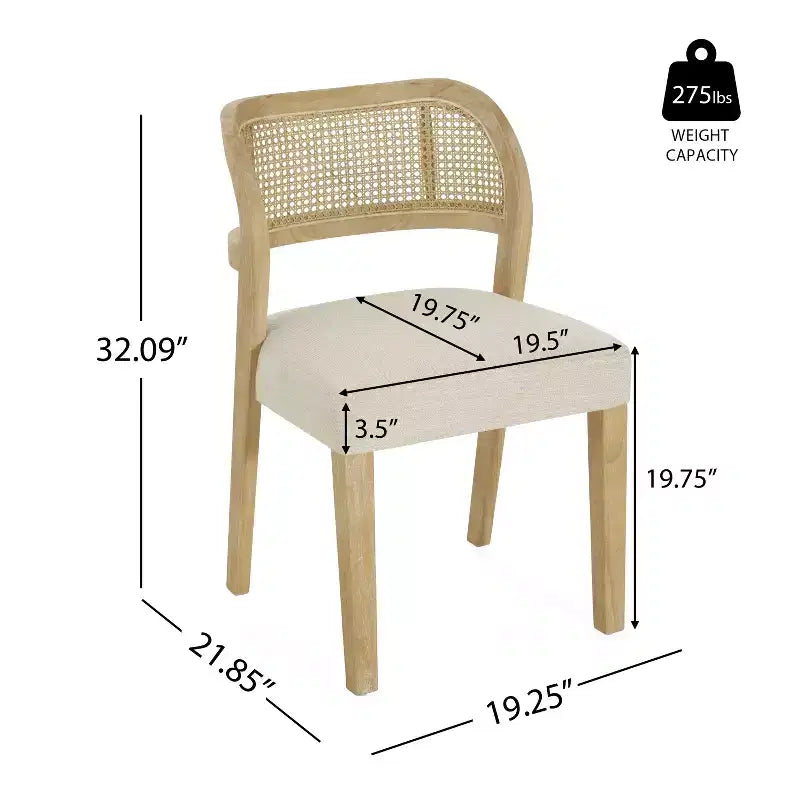 Christopher Knight Home Meera - Sedie da pranzo imbottite in legno di gomma in stile rustico con schienale curvo in rattan naturale (set da 2)