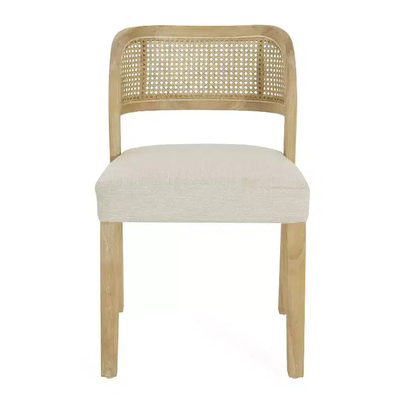 Christopher Knight Home Meera - Sedie da pranzo imbottite in legno di gomma in stile rustico con schienale curvo in rattan naturale (set da 2)
