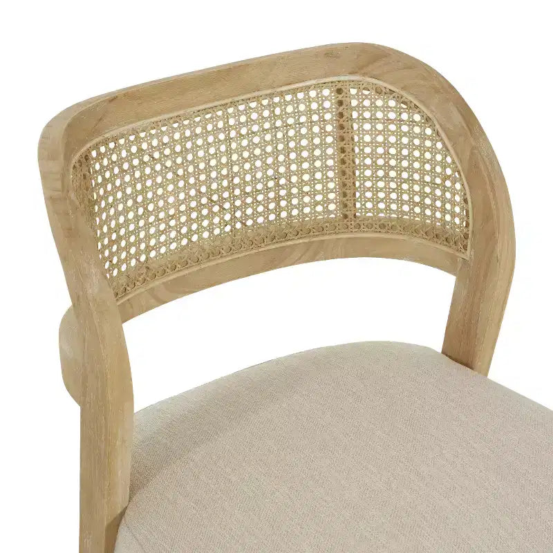 Christopher Knight Home Meera - Sedie da pranzo imbottite in legno di gomma in stile rustico con schienale curvo in rattan naturale (set da 2)