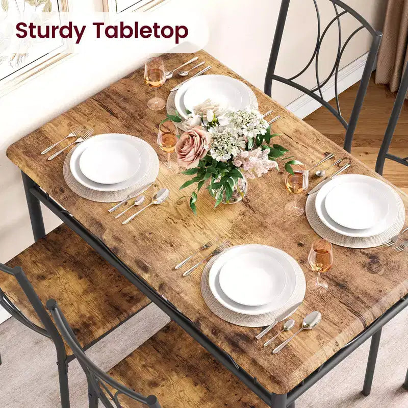 Set da Cucina di 5 Pezzi, Tavolo con 4 Sedie con Schienale per Sala da Pranzo, Vintage