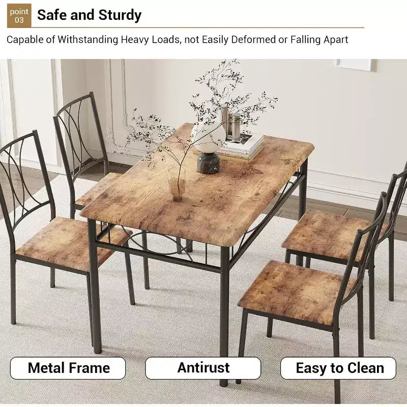 Set da Cucina di 5 Pezzi, Tavolo con 4 Sedie con Schienale per Sala da Pranzo, Vintage
