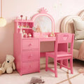 Princess Vanity Set with Lighted Mirror & Chair, Kids Makeup Table with 3 Drawers & Shelves for Little Girls