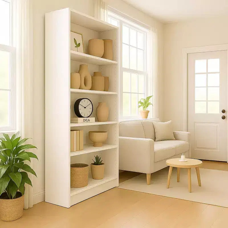 Scaffale a 5 ripiani con armadietto - Libreria aperta a 5 ripiani con kit di sicurezza antiribaltamento per soggiorno, ufficio e camera da letto