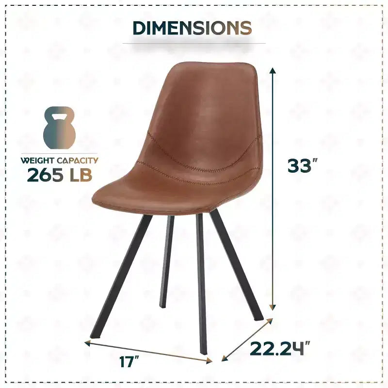 Sedia da pranzo moderna in pelle LeisureMod Markley con sedile imbottito e gambe in metallo, design elegante per cucina, sala da pranzo, ufficio, salotto o bar