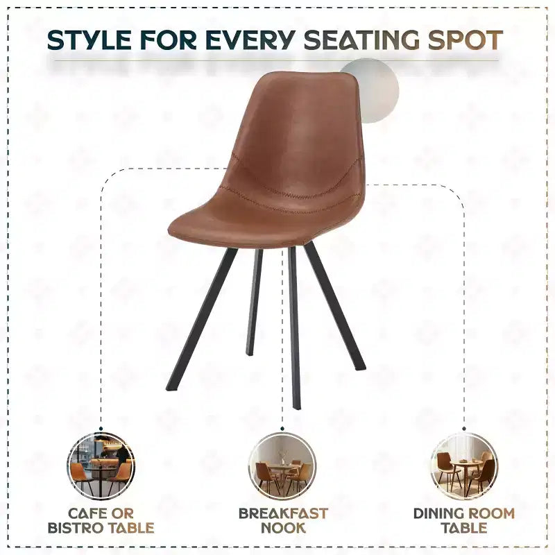 Sedia da pranzo moderna in pelle LeisureMod Markley con sedile imbottito e gambe in metallo, design elegante per cucina, sala da pranzo, ufficio, salotto o bar