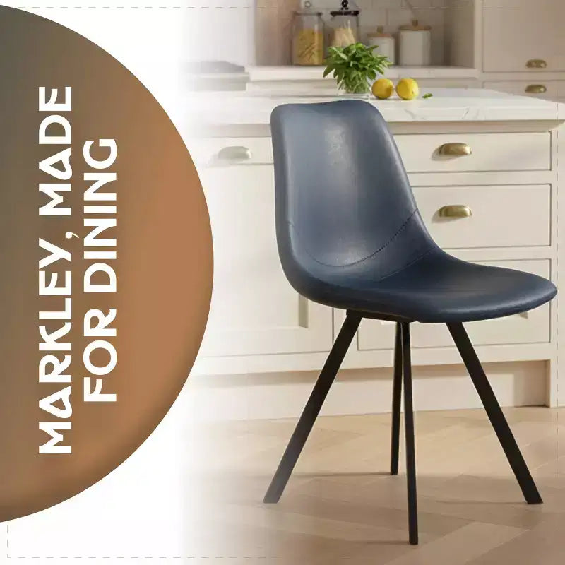Sedia da pranzo moderna in pelle LeisureMod Markley con sedile imbottito e gambe in metallo, design elegante per cucina, sala da pranzo, ufficio, salotto o bar