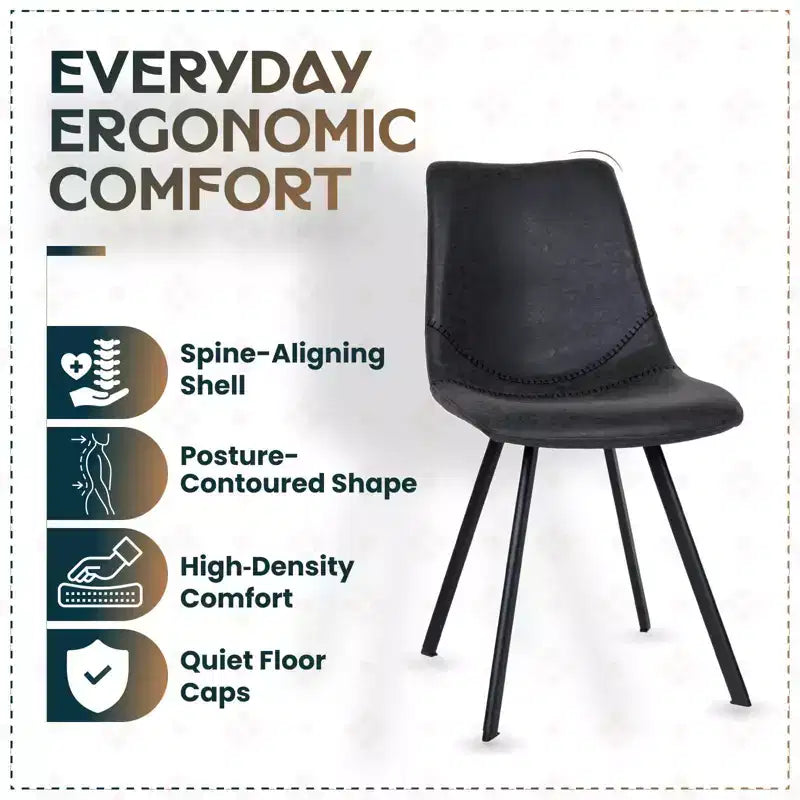 Sedia da pranzo moderna in pelle LeisureMod Markley con sedile imbottito e gambe in metallo, design elegante per cucina, sala da pranzo, ufficio, salotto o bar