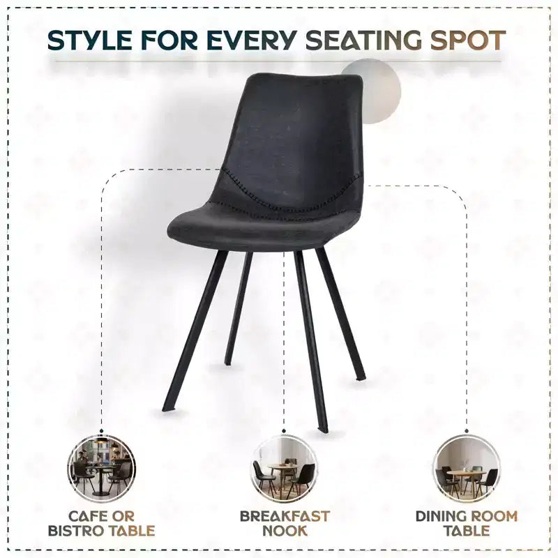 Sedia da pranzo moderna in pelle LeisureMod Markley con sedile imbottito e gambe in metallo, design elegante per cucina, sala da pranzo, ufficio, salotto o bar