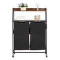 VEVOR 2 Tiers Laundry Sorter, Tall Laundry Hamper with Metal Frame and Wooden Tabletop, 2 Section Rolling Basket Organizer Storage, Black