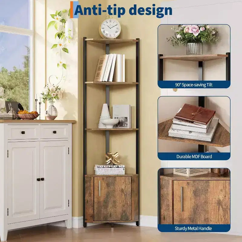 Scaffale angolare a 5 ripiani - Unità di scaffalatura angolare in metallo per camera da letto, soggiorno, bagno, ufficio - Scaffale salvaspazio per piante, libri, decorazioni