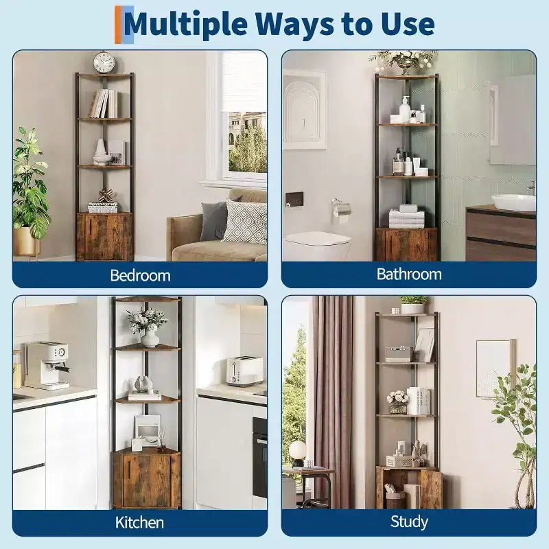 Scaffale angolare a 5 ripiani - Unità di scaffalatura angolare in metallo per camera da letto, soggiorno, bagno, ufficio - Scaffale salvaspazio per piante, libri, decorazioni
