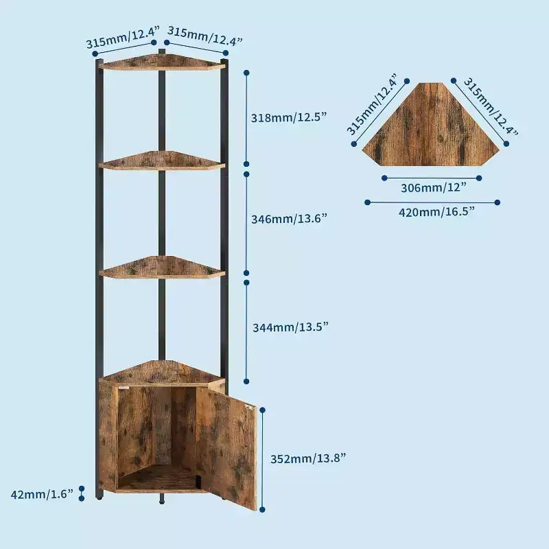 Scaffale angolare a 5 ripiani - Unità di scaffalatura angolare in metallo per camera da letto, soggiorno, bagno, ufficio - Scaffale salvaspazio per piante, libri, decorazioni