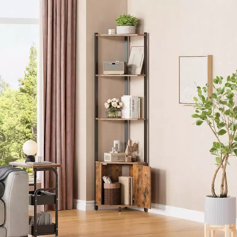 Scaffale angolare a 5 ripiani - Unità di scaffalatura angolare in metallo per camera da letto, soggiorno, bagno, ufficio - Scaffale salvaspazio per piante, libri, decorazioni