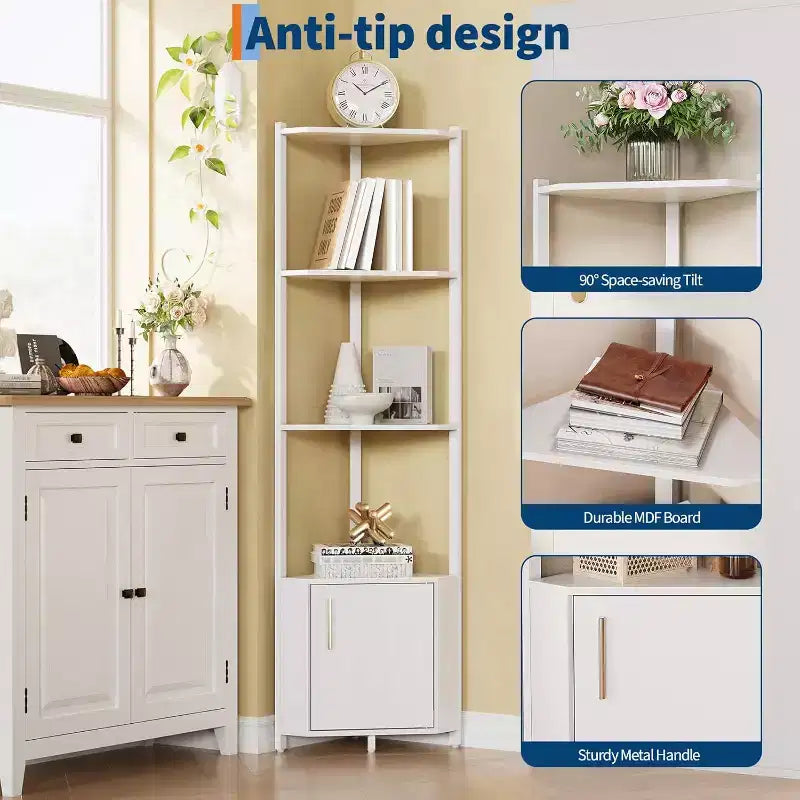 Scaffale angolare a 5 ripiani - Unità di scaffalatura angolare in metallo per camera da letto, soggiorno, bagno, ufficio - Scaffale salvaspazio per piante, libri, decorazioni