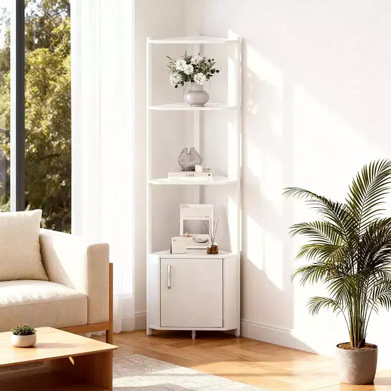 Scaffale angolare a 5 ripiani - Unità di scaffalatura angolare in metallo per camera da letto, soggiorno, bagno, ufficio - Scaffale salvaspazio per piante, libri, decorazioni