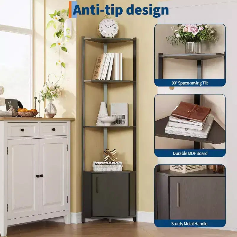 Scaffale angolare a 5 ripiani - Unità di scaffalatura angolare in metallo per camera da letto, soggiorno, bagno, ufficio - Scaffale salvaspazio per piante, libri, decorazioni
