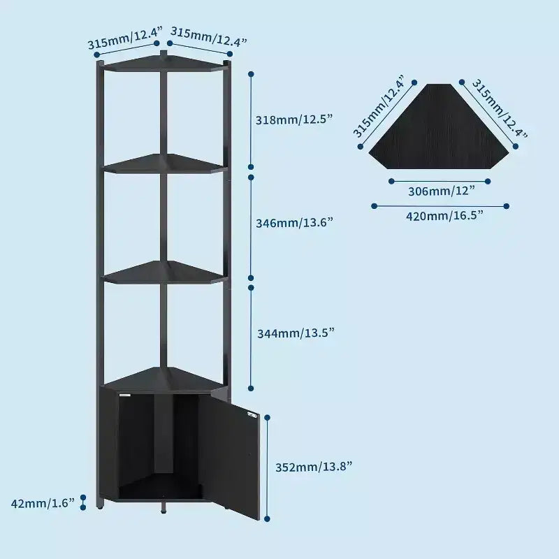 Scaffale angolare a 5 ripiani - Unità di scaffalatura angolare in metallo per camera da letto, soggiorno, bagno, ufficio - Scaffale salvaspazio per piante, libri, decorazioni