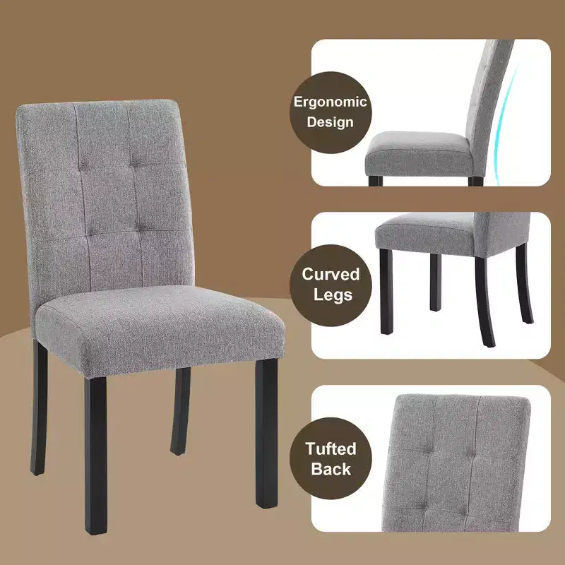 Set di 4 moderne sedie da pranzo trapuntate con gambe in legno di gomma e seduta imbottita
