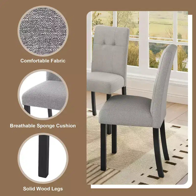 Set di 4 moderne sedie da pranzo trapuntate con gambe in legno di gomma e seduta imbottita