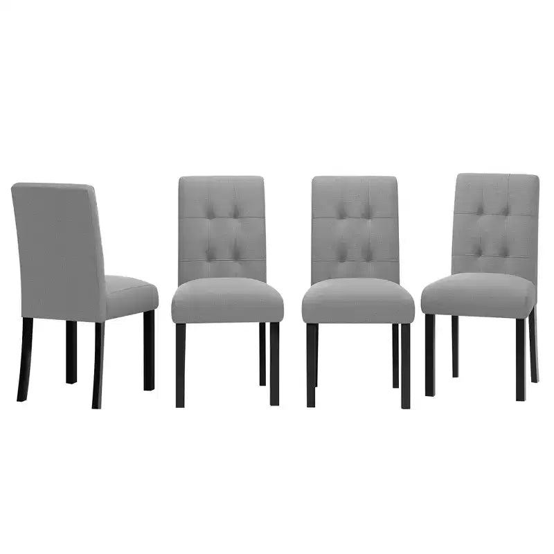 Set di 4 moderne sedie da pranzo trapuntate con gambe in legno di gomma e seduta imbottita