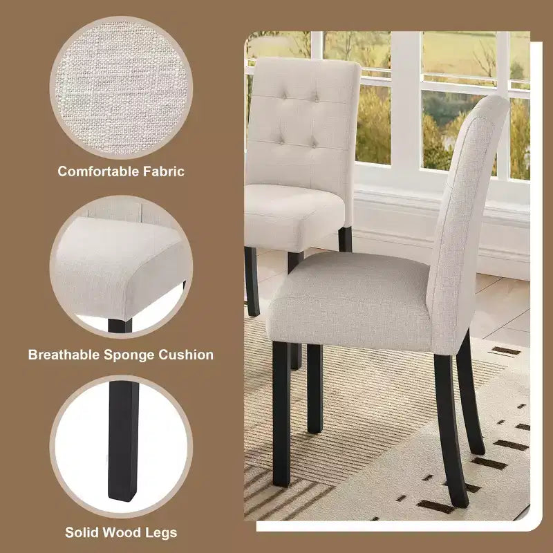 Set di 4 moderne sedie da pranzo trapuntate con gambe in legno di gomma e seduta imbottita