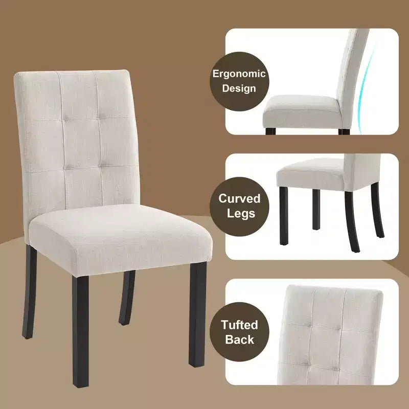 Set di 4 moderne sedie da pranzo trapuntate con gambe in legno di gomma e seduta imbottita