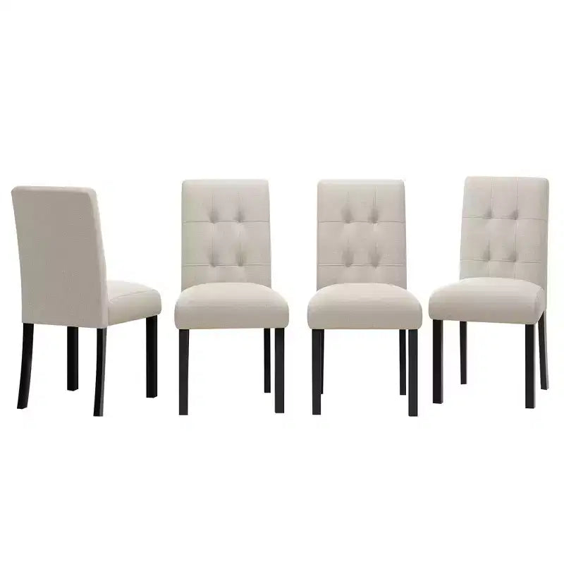 Set di 4 moderne sedie da pranzo trapuntate con gambe in legno di gomma e seduta imbottita