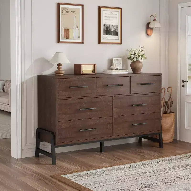 Cassettiera autoportante in legno a 7 cassetti, mobile contenitore per camera da letto, soggiorno e ingresso