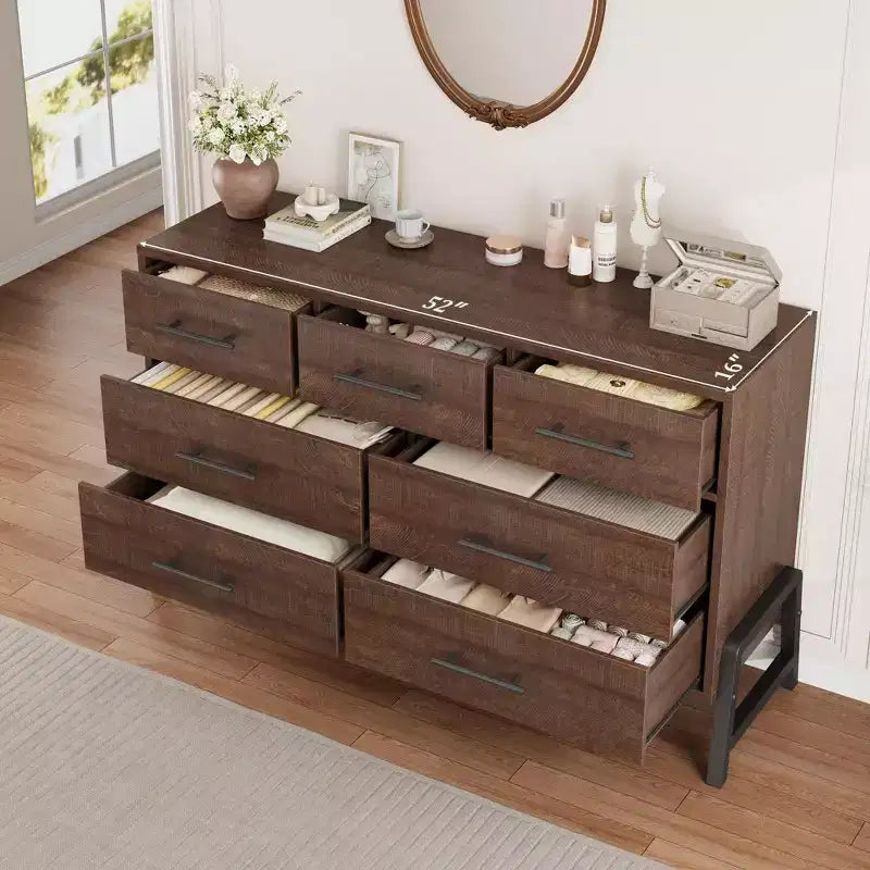 Cassettiera autoportante in legno a 7 cassetti, mobile contenitore per camera da letto, soggiorno e ingresso