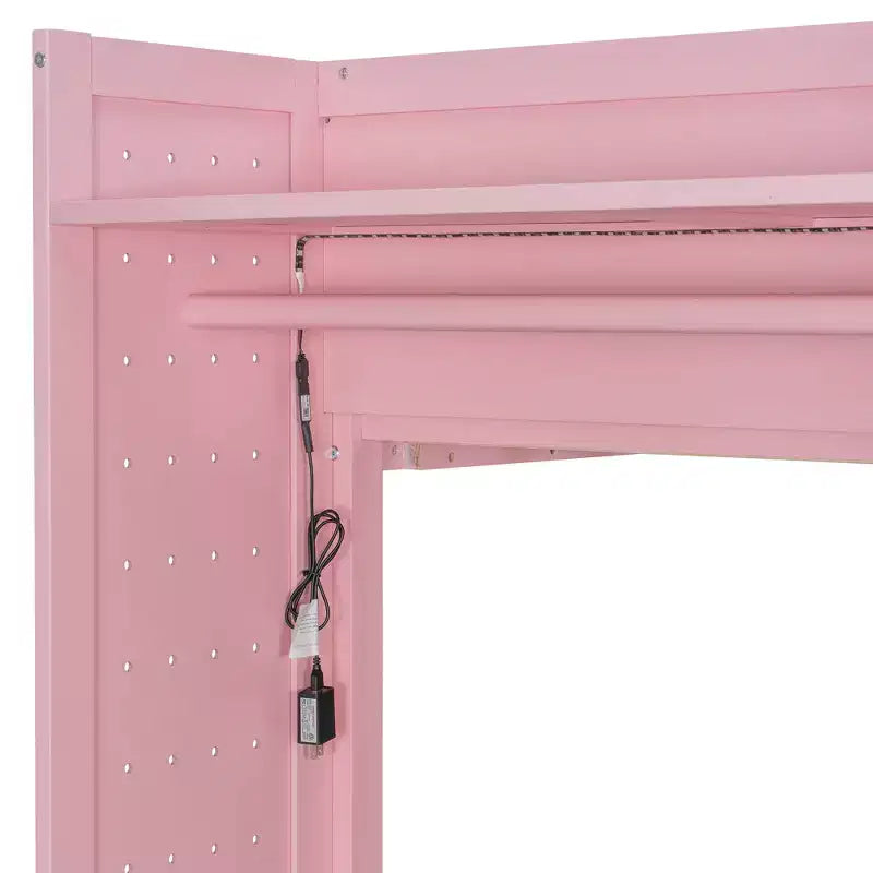 Letto a castello doppio con cassettiera illuminata, appendiabiti e cassetti portaoggetti