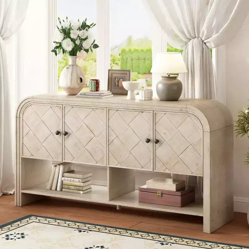 60 Mobile credenza consolle moderno con contenitore, tavolo da ingresso con angoli curvi per corridoio o soggiorno - Panipeachy