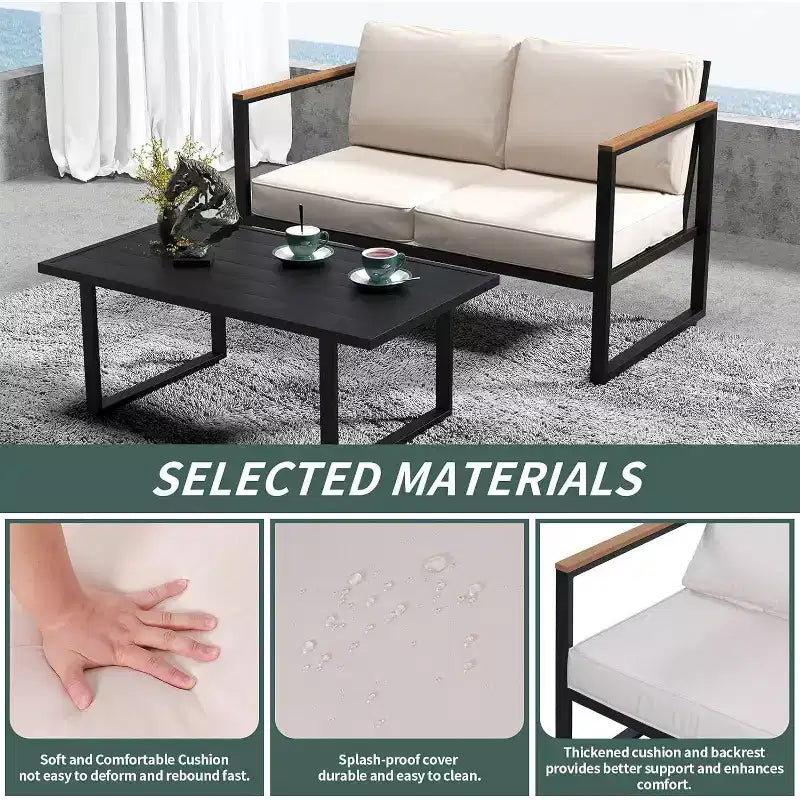 Set di 4 mobili da giardino in metallo per esterni, sedute da esterno con divanetto e tavolino da caffè, per portico, appartamenti, giardino
