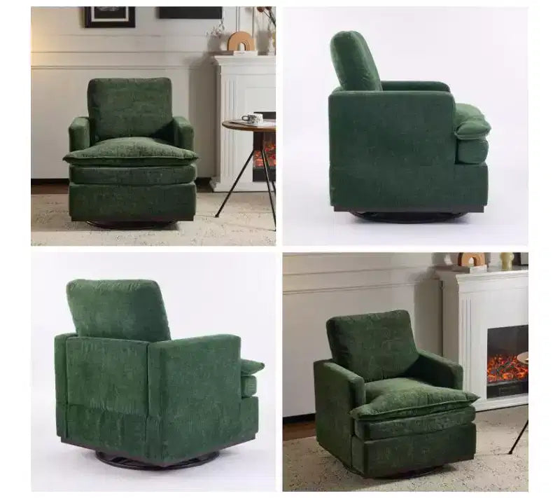 Moderna Poltrona Imbottita Comoda con Cuscino Schienale, Poltrona Girevole Quadrata a Botte a 360 Gradi per Soggiorno Beige