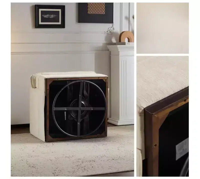 Moderna Poltrona Imbottita Comoda con Cuscino Schienale, Poltrona Girevole Quadrata a Botte a 360 Gradi per Soggiorno Beige