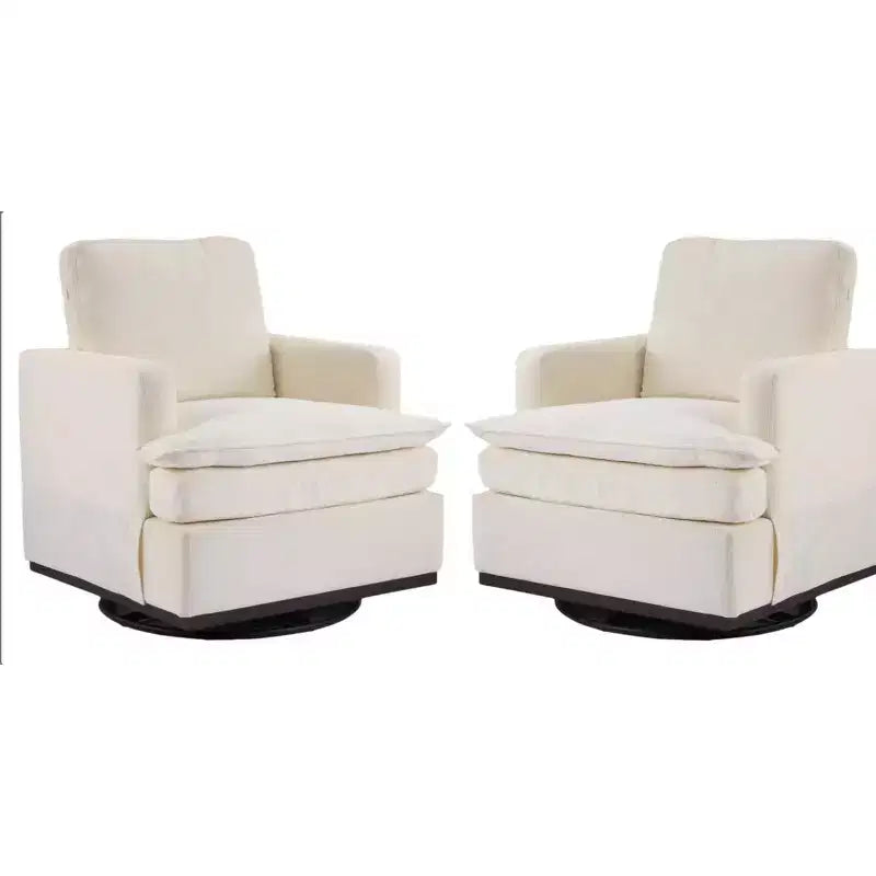 Moderna Poltrona Imbottita Comoda con Cuscino Schienale, Poltrona Girevole Quadrata a Botte a 360 Gradi per Soggiorno Beige