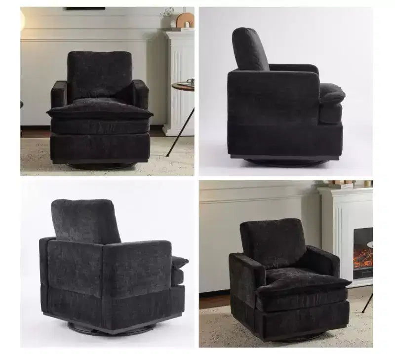 Moderna Poltrona Imbottita Comoda con Cuscino Schienale, Poltrona Girevole Quadrata a Botte a 360 Gradi per Soggiorno Beige