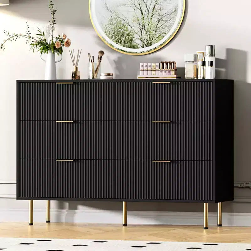 Modern 6-Drawer Fluted Dresser,47 Wide Wooden Chest with Metal Handles, Double Drawer Design for Versatile Storage in Living Room, Hallway, Bedroom