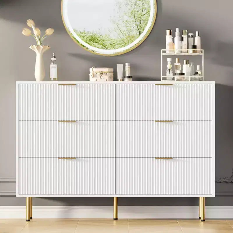 Comò moderno a 6 cassetti con scanalature, cassettiera in legno da 120 cm con maniglie in metallo, design a doppio cassetto per una conservazione versatile in soggiorno, corridoio, camera da letto