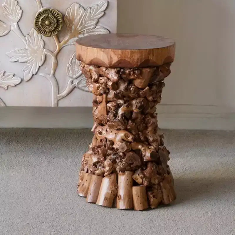 GDFStudio Zoe Farmhouse Mulberry and Paulownia Wood Accent Table with Organic Tree Root Base