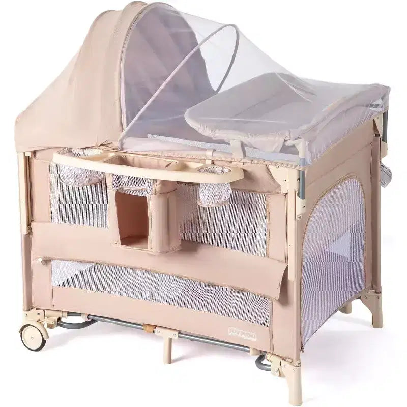 JOYMOR Culla a 9 in 1 con fasciatoio, Box trasformabile con culla, Culla a dondolo convertibile con centro musicale elettronico