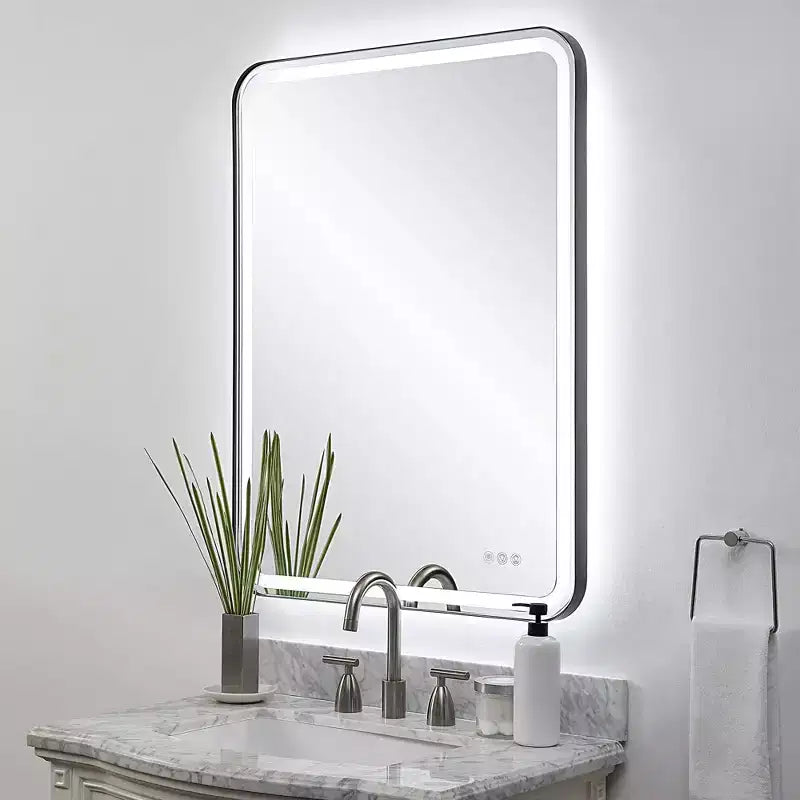 Specchio da parete rettangolare a LED Uttermost Crofton nero satinato 30 x 40