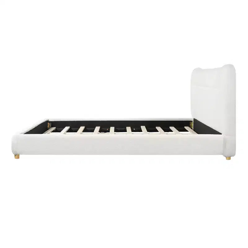 Struttura Letto a Piattaforma Minimalista Queen/King Size con Morbida Testiera Imbottita, Design Curvo, Bianco Crema - ModernLuxe